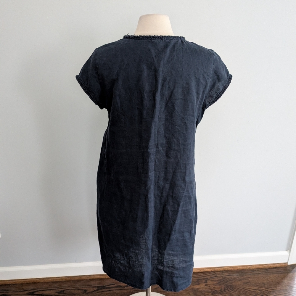 Women's FOIL 100% Linen Navy Blue Shift Dress UK Brand 12 - Picture 3 of 9